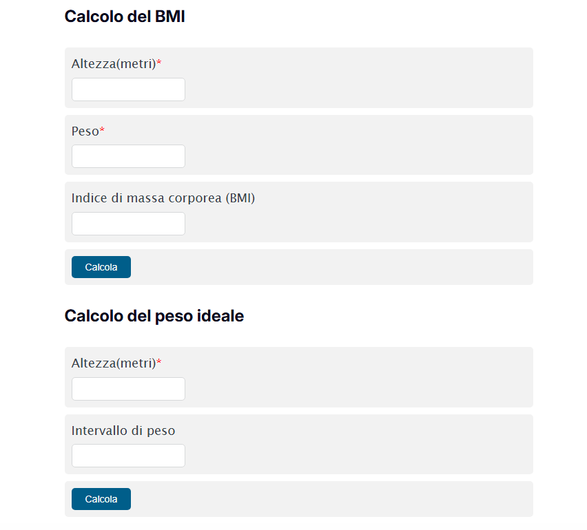 calcolo BMI, peso ideale, TDEE, fabbisogno calorico giornaliero, metabolismo basale